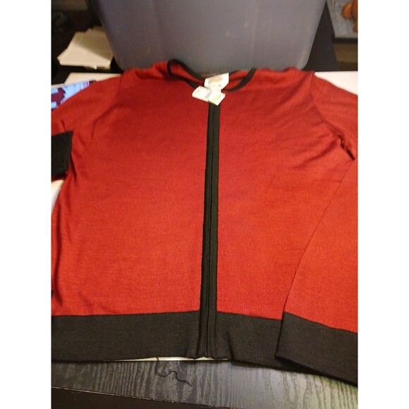 Talbots 2/Set Burgundy/ Black Wool Zip Up Sweater W/TANK LG-Made In Italy($200.) - Picture 4 of 16
